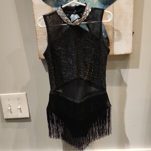 EUC IEFFIEL Black Sequin Fringe Dress with Silver Accents Girls Sz US 10